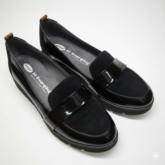 Dr. Scholl's Shoes - Dr. Scholl's Black Suede Patent Leather Slip On Flat Wedge Women's 9.5 Shoe B1
